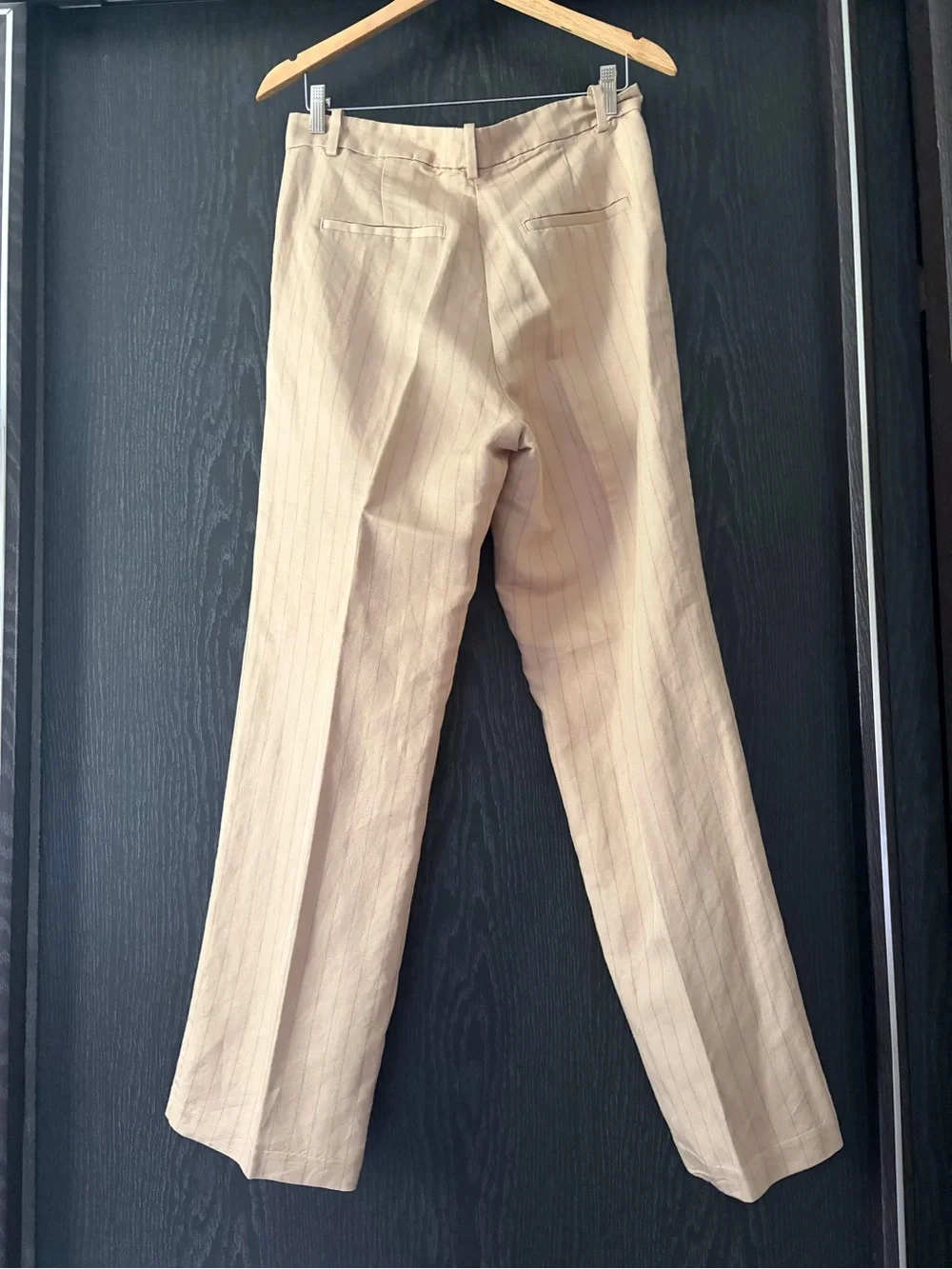 H&M Beige Pinstripe LINEN-BLEND DRESS PANTS